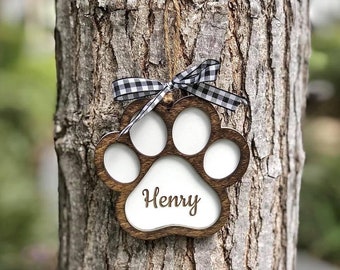 Farmhouse Christmas Ornament Paw Print Customized Personalized