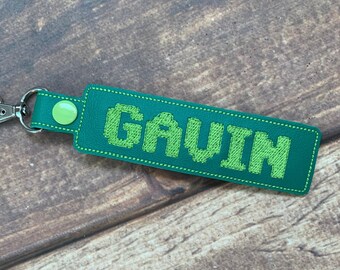 CUSTOM Personalized Name Tag Key Fob {Pixel Block Font}