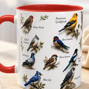 Bird Species Mug - Bird Watcher Coffee Mug - Blue Jay Goldfinch Mug - Bird Identification Mug -American Songbird Mug - Bird Lover Gift