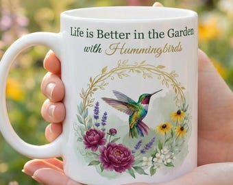 Caneca Beija-flor - Presente Ideal para Amantes de Pássaros | Caneca de Café para Amantes de Pássaros | Caneca Floral com Beija-flor | Presente para Amantes da Natureza | Caneca para Jardim de Primavera, 325ml