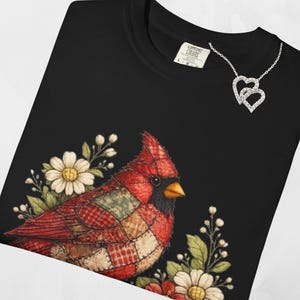 Patchwork Cardinal Shirt for Women | Vintage Bird Lover Tee | Rustic Floral Graphic T-Shirt | Nature Gift Idea