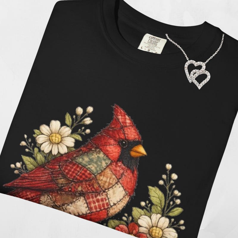 Comfort Colors Faux Quilted Patch Cardinal Shirt