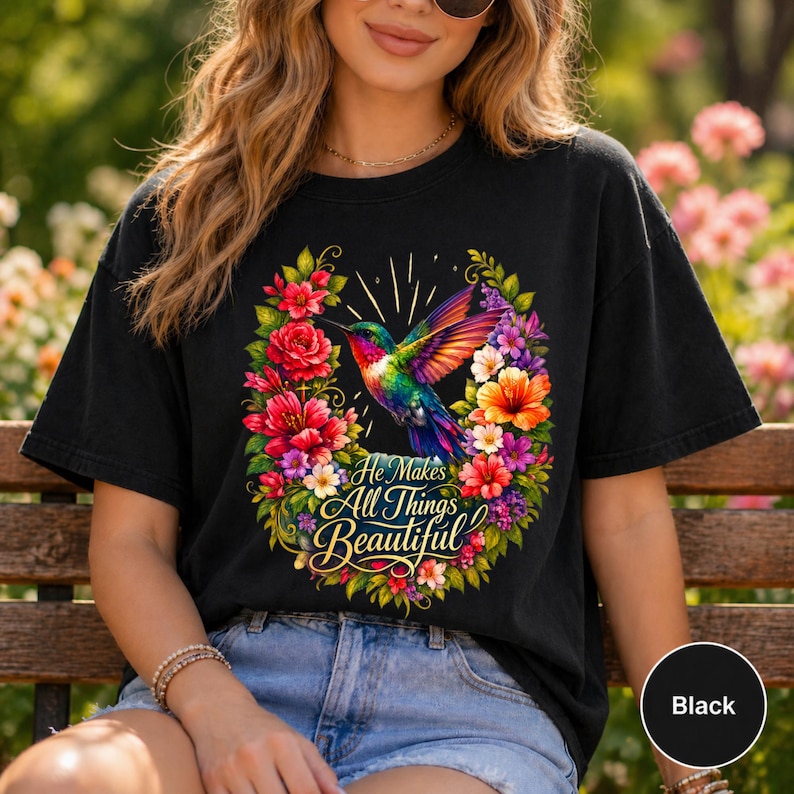 Vintage Floral Hummingbird Shirt Women