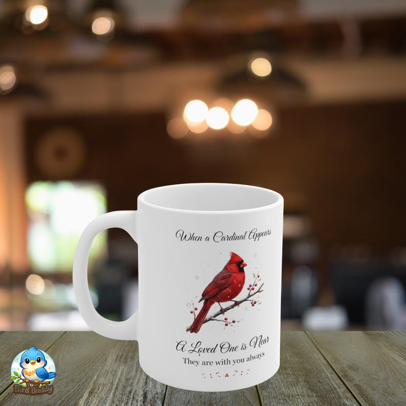 Caneca com Cardeal para Presentear um Ente Querido | Caneca "Quando um Cardeal Aparece" | Presente de Condolências pela Perda de um Ente Querido | Presente Memorial | Caneca para Amantes de Pássaros imagem 5