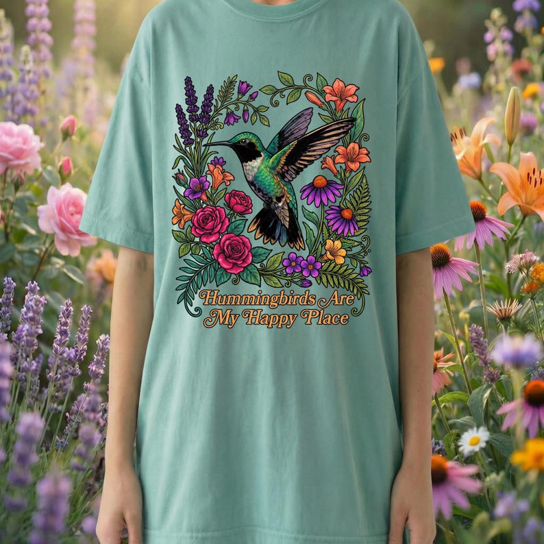 Hummingbird Shirt, Hummingbirds Are My Happy Place Tee, Bird Lover Gift image 3