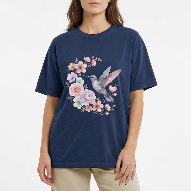 Watercolor Hummingbird Floral Shirt Botanical Tee