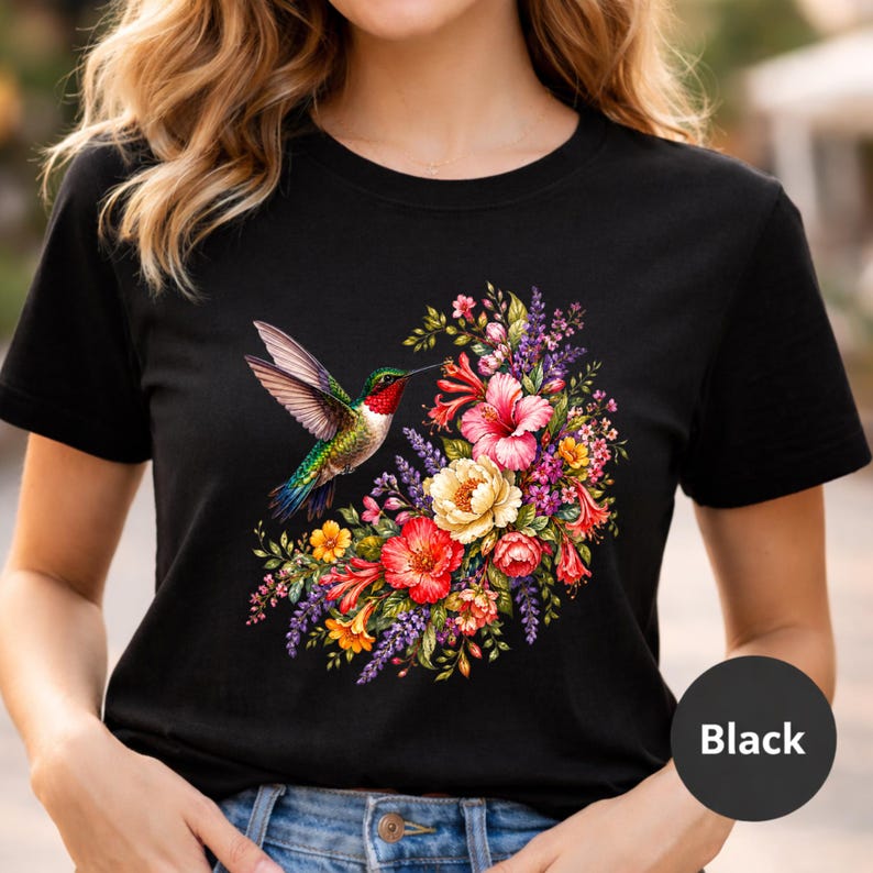 Hummingbird Shirt Women Vintage Floral - Ruby Throated Bird Shirt