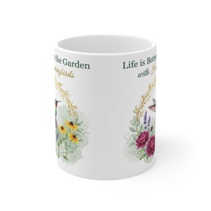 Taza con diseño de colibrí, regalo de jardín para mujeres / Taza de café para amantes de las aves / Taza floral con diseño de colibrí / Regalo para amantes de la naturaleza / Taza de jardín de primavera, 325 ml imagen 5