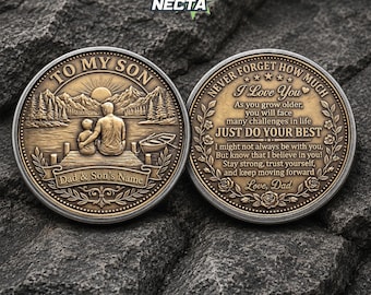 Custom Father's Day Papa Kid Name Coin, Personalized Dad with Son Memorial Challenge Coin, Recovery Sobriety Coin, Appreciation Keepsake