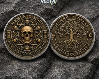 Memento Mori Challenge Coin, Remember You Must Die Token, Tree of Life Stoic, Motivational Philosophy for Coin Chip Appreciation Keepsake