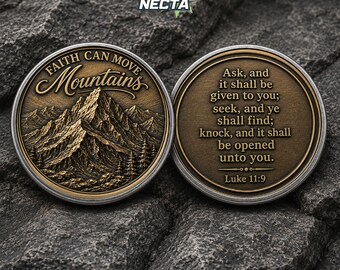 Faith Can Move Mountains Coin, Luke 11:9 Bible Verse Christian Keepsake, Inspirational Religious Gift of Faith, Hope and Prayer Keepsake