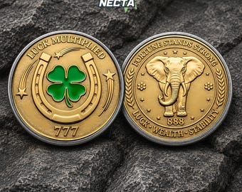 Moneda Fortune Stand Strong, moneda de desafío de motivación positiva con elefante y trébol, moneda de recuperación y sobriedad, recuerdo de agradecimiento