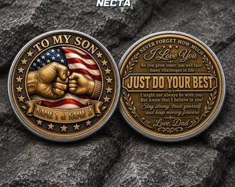 Custom To My Son Just Do Your Best Sticker, Personalized Dad Son Name Father's Day Challenge Coin, Recovery Sobriety Coin Chip Gifts