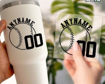 Custom Name Player Baseball Transparent Sticker, Personalized Name And Number Team Sports Decal Clear Stickers For Water Bottle, Laptop