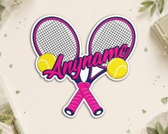 Custom Tennis Racket Name Sticker, Personalized Tennis Player Decal, Sports Lover Gift, Team Practice Match Sticker for Water Bottle, Laptop