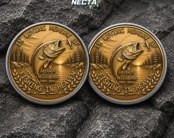 Moneda conmemorativa personalizada para pescadores, recuerdo personalizado para pescadores, en memoria de papá o abuelo, regalo homenaje a la pesca en el cielo.