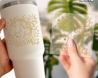 Custom Horse Name Transparent Sticker, Personalized Cowboy Star Name Horse Sport Riding Waterproof Tumbler Cup Stickers For Water Bottle