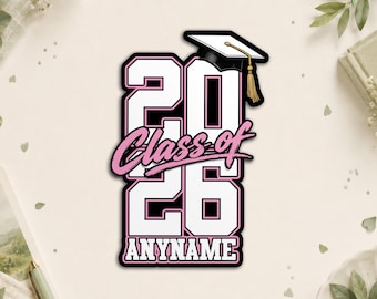 Personalized Class Senior 2027 Name Sticker - Custom Graduation School, Grad Senior Class Waterproof Die Cut Stickers for Water Bottle, Cup