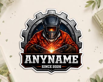 Custom Welder Name Sticker, Personalized Welding Helmet Decal, Metal Worker Mechanic Gift, Fabricator Shop Tool Box Waterproof for Laptop