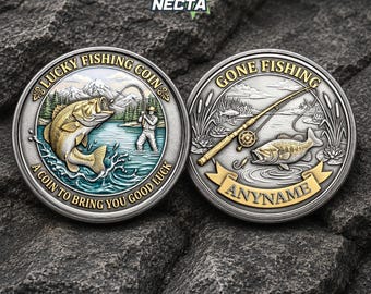 Personalized Bass Fishing Coin, Custom Fisherman Name Coin, Father Son Fishing, Lucky Gone Fishing Coin, Coin Chip Appreciation Keepsake
