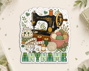 Custom Sewing Name Sticker, Personalized Sewing Machine Decal, Tailor Craft Room Gift, Quilter Knitting Crochet Lover Waterproof For Laptop