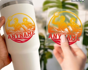 Pegatina transparente personalizada con nombre de jugador de waterpolo, calcomanía transparente personalizada con nombre de equipo deportivo para botella de agua, computadora portátil