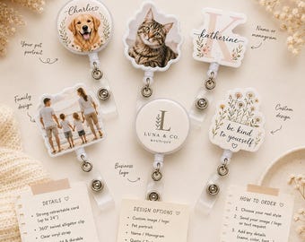 Custom Photo Badge Reel, Retractable ID Holder, Dog, Cat Pet Badge Reel, Nurse Badge Reel, Personalized Badge Reel Holder, ID Badge Gifts