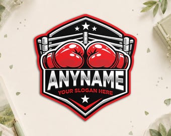 Boxing Name Sticker - Personalized Boxing Gloves Sports Martial Arts, Combat Sports Gym Waterproof Die Cut Stickers for Water Bottle, Laptop