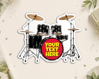 Personalized Drum Kit Artist Name Sticker - Custom Drummer Music Lover, Musical Teacher Waterproof Die Cut Stickers for Water Bottle, Laptop