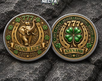 Moneda de la suerte personalizada con nombre, moneda conmemorativa personalizada de elefante y trébol para cumpleaños, aniversarios y días festivos, regalos de monedas y fichas de recuperación y sobriedad.