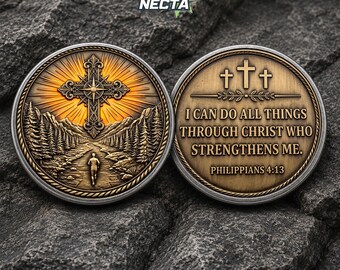 I Can Do All Things Through Christ Coin, Philippians 4:13 Christian Faith Keepsake, Cross Prayer Gift for Men Women Believers Keepsake Gifts