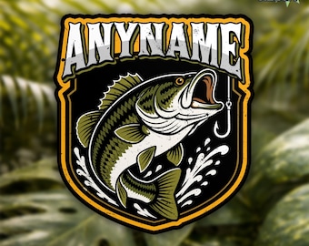 Custom Fishing Name Sticker, Personalized Bass Fish Lover Fisherman Outdoor Sports Waterproof Die Cut Stickers for Water Bottle Laptop