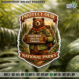 Protect Our National Park Sticker, Funny Humor Bear Military Code Protect Nature Waterproof Sticker for Water Bottle Laptop Helmet Gift