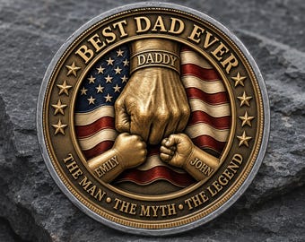 Custom Dad Kids Names Coin, Personalized American Dad Grandpa Challenge Coin, Recovery Sobriety Coin Chip, Appreciation Keepsake Gifts