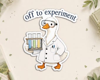 Off To Experiment Scientist Cute Lab Goose STEM Teacher Lab Tech Sticker, Science Lover Waterproof Die Cut Stickers for Water Bottle, Laptop