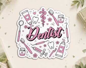 Custom Dentist Hygienist Name Sticker - Personalized Dental Healthcare, Dental Tooth Medical Waterproof Die Cut Stickers for Water Bottle