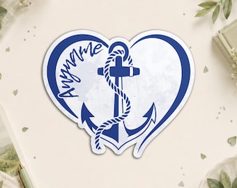 Custom Heart Anchor Name Transparent Sticker - Custom Nautical Ship, Beach Ocean Lovers Waterproof Die Cut Stickers for Water Bottle, Laptop