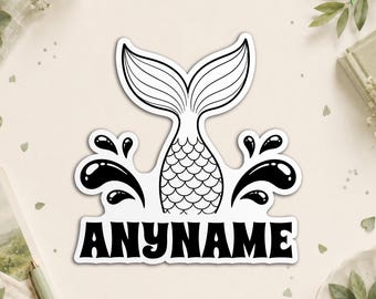 Personalized Mermaid Tail Name Sticker - Custom Girly Beach Ocean Lovers, Cute Magical Waterproof Die Cut Stickers for Water Bottle, Laptop