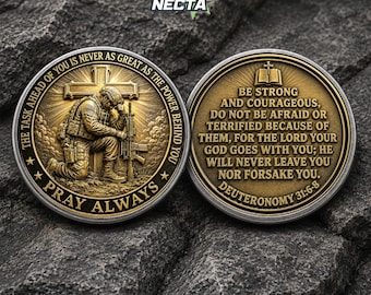 Military Prayer Challenge Coin, Christian Faith Gift, Strong Courageous Bible Verse Token, Veteran Prayer Keepsake Coin Chip Appreciation