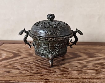 Vintage bronzen gesneden beeldje drakenwierookbrander