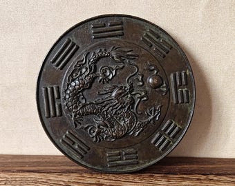 Vintage Bronze Carved Bagua Dragon  Statue