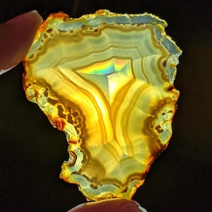 Iris Agate Slice Rainbow 57x45x2mm Natural Polished Agate Crystal Rare Translucent Collector Specimen