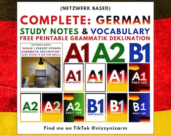 Complete German A1-B1 Study Notes Guide | Vocabulary & Grammar (Digital Download PDF, Netzwerk Based)