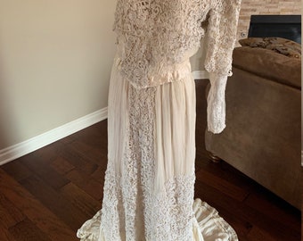 Antique Silk and Irish Lace Wedding Gown