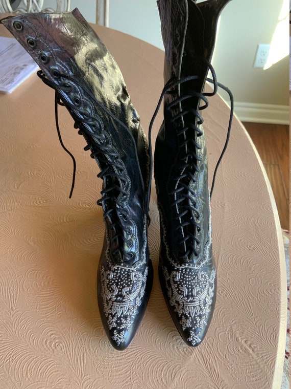 Fabulous Beaded Black Leather Women's Boots