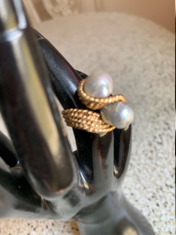 Stunning Vintage 14K YG Tahitian Pearl Ring - image 4