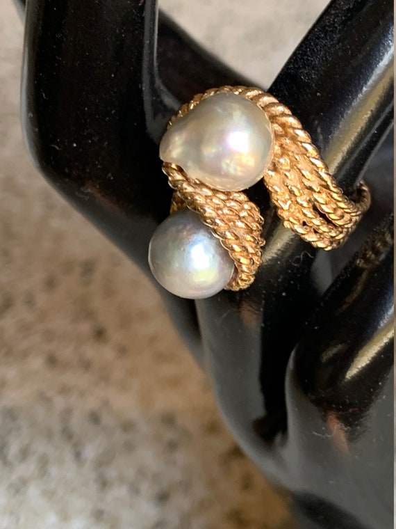 Stunning Vintage 14K YG Tahitian Pearl Ring - image 2