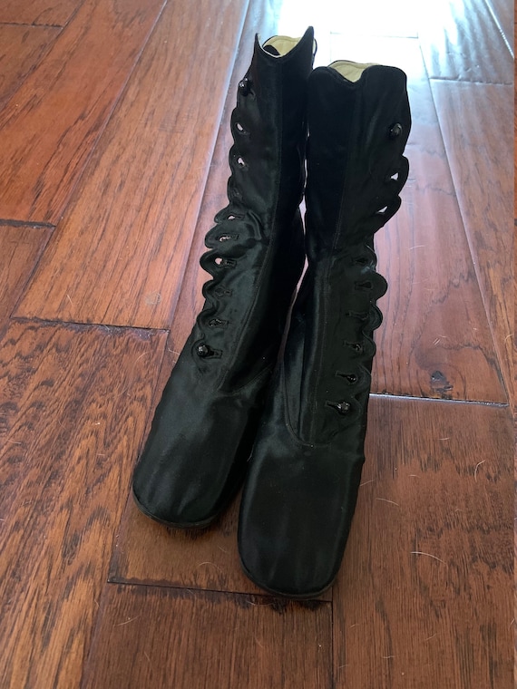 Antique Black Silk Button-Up Boots