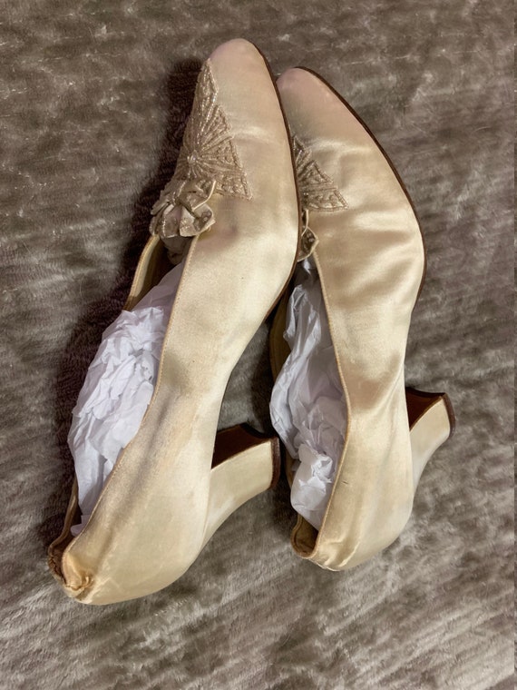 Stunning Edwardian Silk Beaded Wedding Shoes - image 5