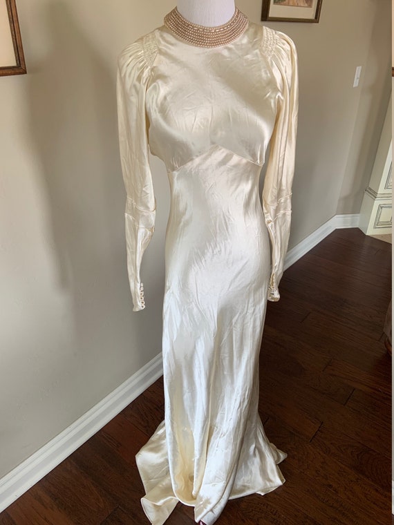 Glorious 1930s Art Deco Silk Satin Wedding Gown
